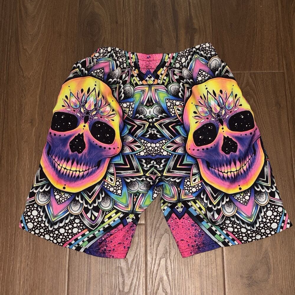 Men’s 3D Print Beach Shorts Colorful Skull Swim Trunks Quick Dry Summer Small - Picture 6 of 6